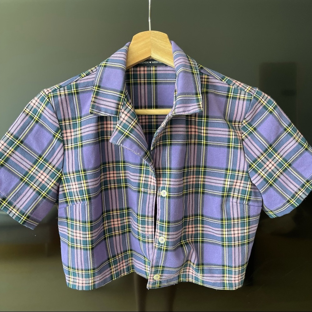 Brandy Melville purple plaid crop top